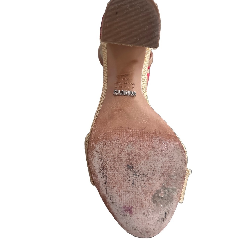 SCHUTZ Caroline Carolaine Raffia Embroidery Flame Palm Leaf Heels Shoes 8B - Picture 7 of 7